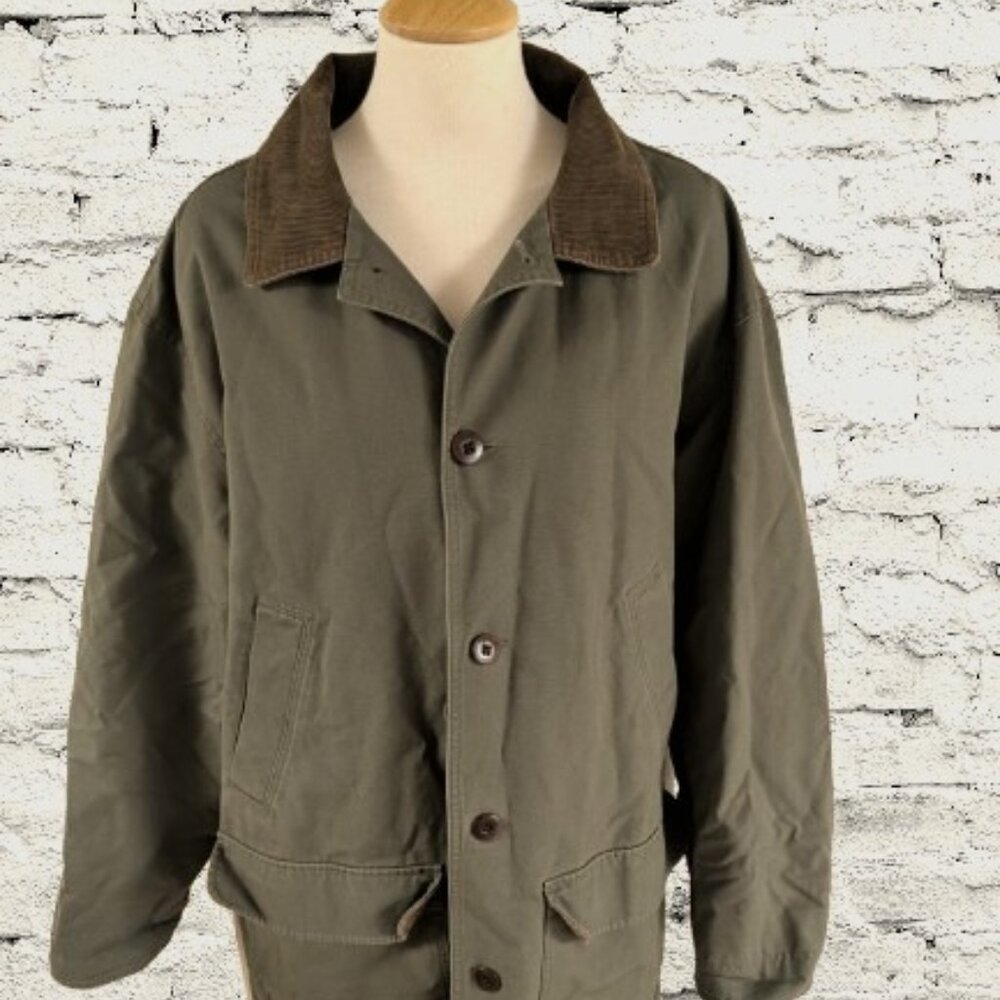 Vintage LL Bean Men's Green Flannel-Lined Chore Coat, Size Men Large